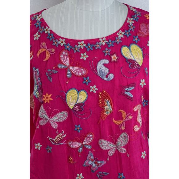 Johnny Was Shirt Womens XXS Embroidered Butterfly Floral Boho Top Rayon Bellona - Picture 2 of 6